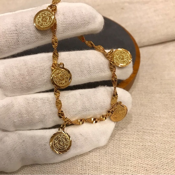 Lira charm Bracelet, Coin Bracelet, Arab/Middle East Jewelry, Gold bracelet Gift - Picture 3 of 5